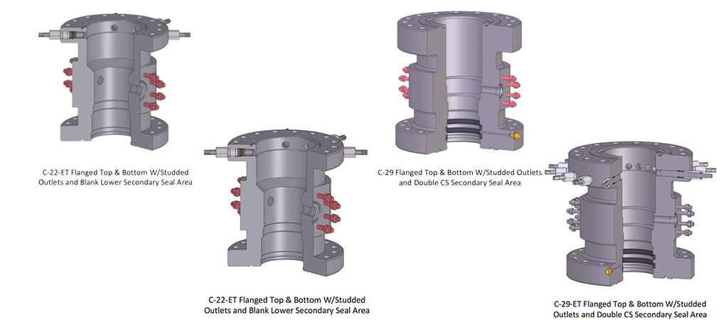 Cutaway comparison of C-22 and C-29 casing head spool configurations